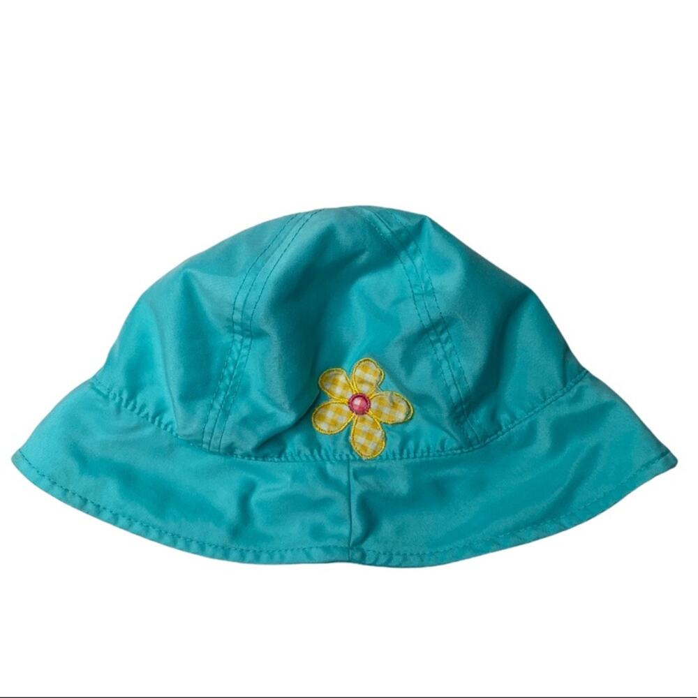 Turquoise blue floppy sun hat Plaid yellow flower 3T